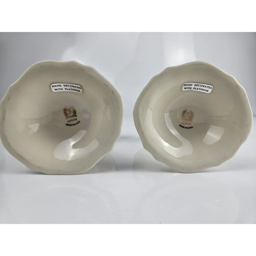 Collection of 5 Lenox‎ Ivory Platinum Candlesticks Trivet Candy & Scallop Dishes